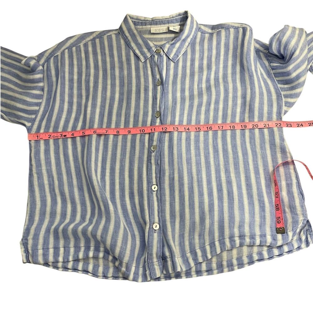 Sigrid Olsen 100% Linen Striped Button Front Blouse Sz Large Coastal Nautical - Picture 7 of 10